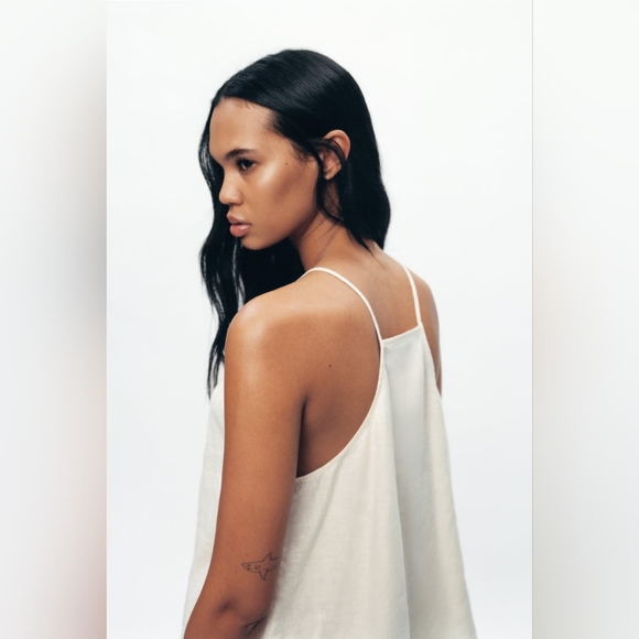 STONE LINEN TOP/Spaghetti strap/Camisole/Cold shoulder - Picture 13 of 15